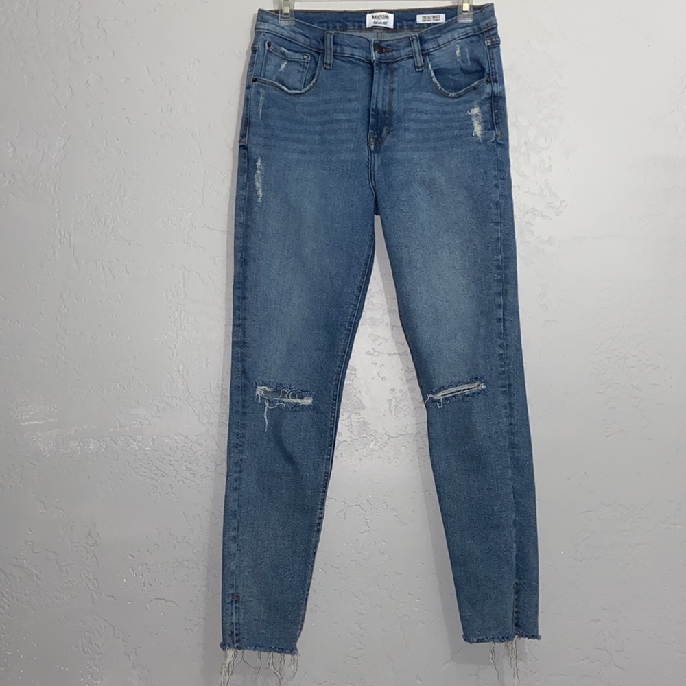 Kensie Vintage Luxe Ultimate High Rise Skinny Jeans Denim Destroy Raw Hem 8/29